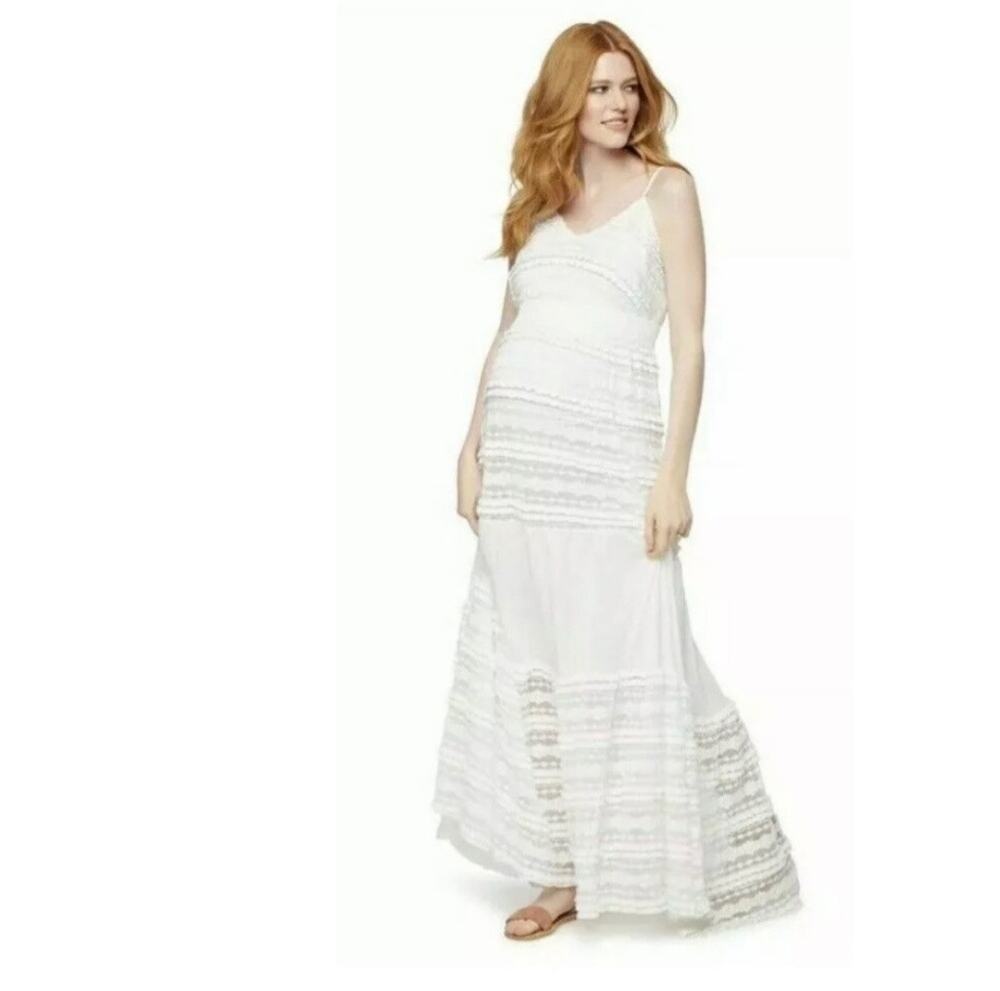 Hazel A Pea In The Pod Lace Tiered Maxi Dress White Boho Womens Maternity Medium
